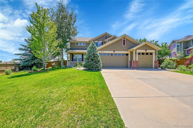 16500 Hitching Post Cir, Parker, CO 80134 - craftsman house featuring an attached garage, concrete driveway, and brick siding