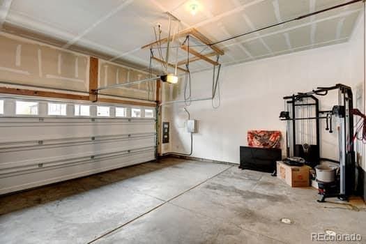 garage with a garage door opener