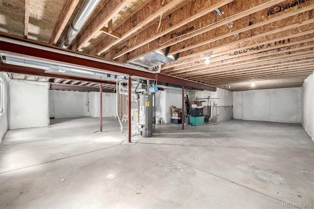 basement featuring gas water heater