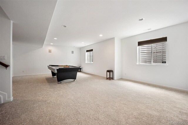4400 S Ensenada St, Aurora, CO 80015 - game room featuring light colored carpet, billiards, baseboards, and recessed lighting
