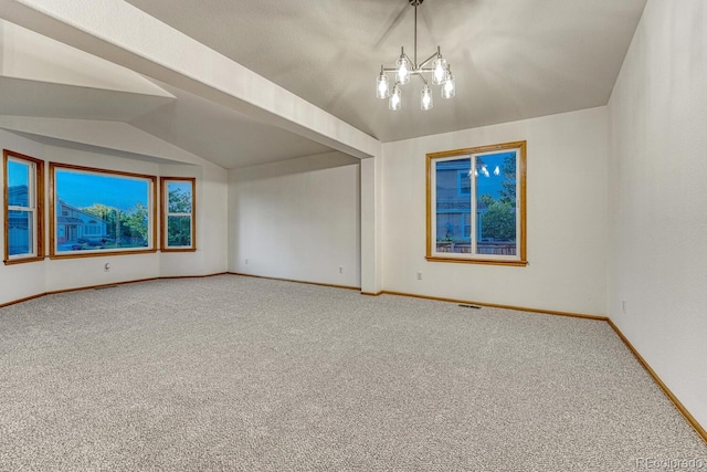 1838 Mountain Daisy Ct, Highlands Ranch, CO 80129 - carpeted empty room with vaulted ceiling, a chandelier, and baseboards