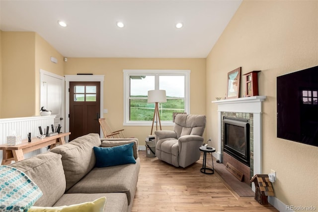 19500 Wedemeyer Rd, Kiowa, CO 80117 - living area with light wood-type flooring, recessed lighting, and a fireplace