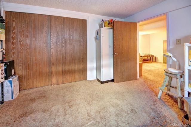 carpeted empty room featuring a textured ceiling