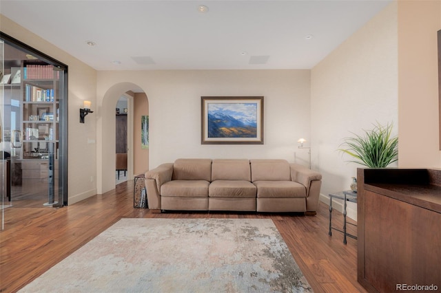 living room with hardwood / wood-style flooring