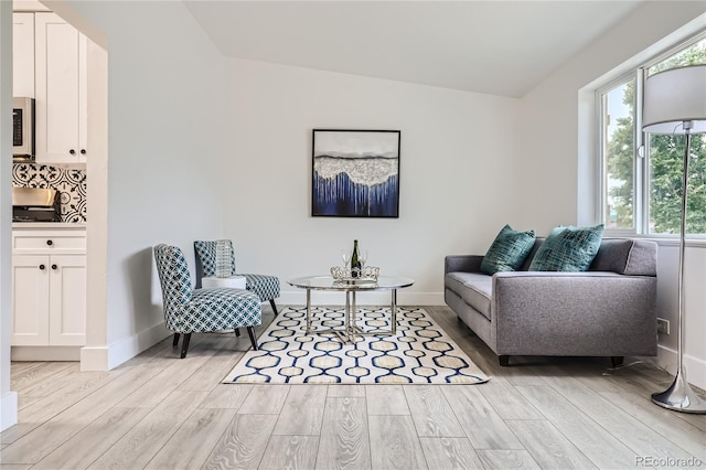 4435-4455 Elizabeth, Denver, CO 80206 - living area featuring light wood finished floors and lofted ceiling