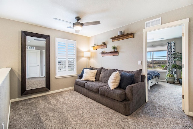 8395 E 132nd Pl, Thornton, CO 80602 - carpeted living area featuring a ceiling fan and baseboards