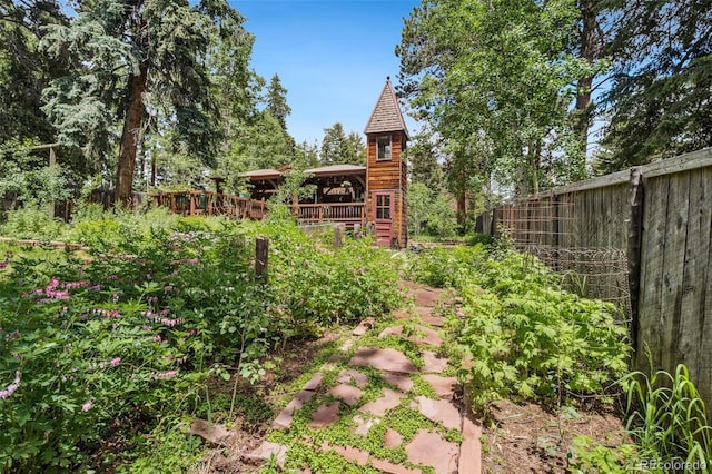 10990 Oehlman Ave, Conifer, CO 80433 - view of yard with a wooden deck