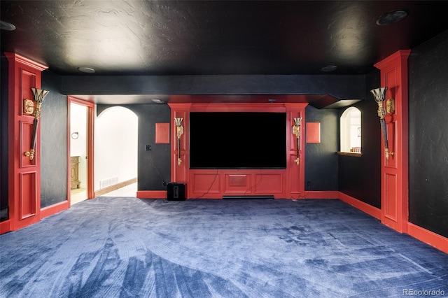 cinema room with dark carpet