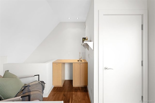 interior space with dark wood-style floors and recessed lighting