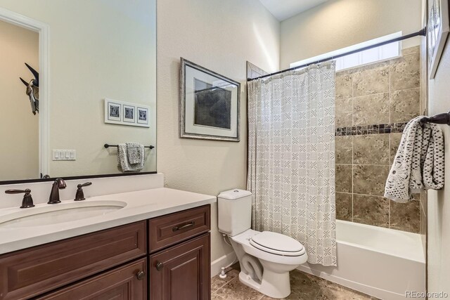 14969 Elsinore Ave, Parker, CO 80134 - full bath with vanity, toilet, shower / tub combo with curtain, and tile patterned floors
