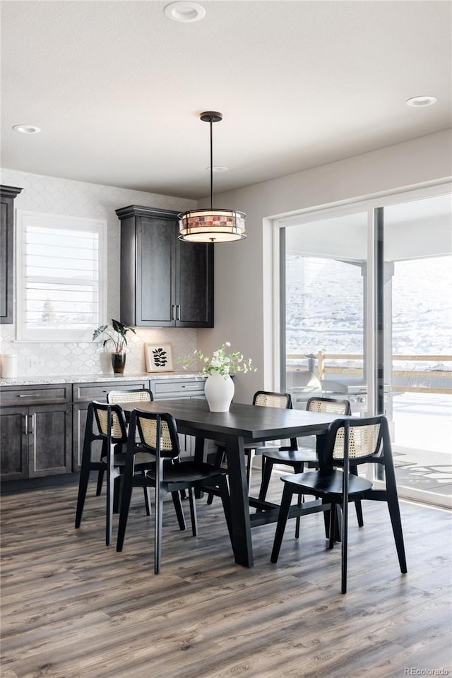 dining area with dark wood-type flooring