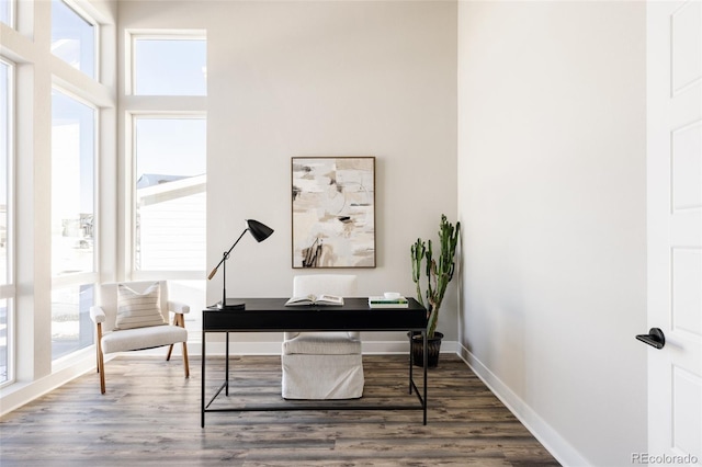 office area featuring plenty of natural light and dark wood-type flooring