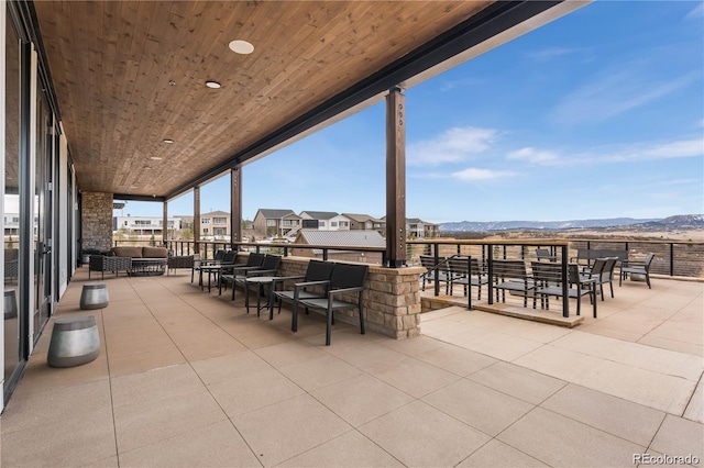 view of patio with a mountain view