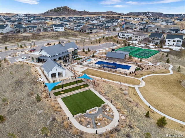 bird's eye view with a mountain view