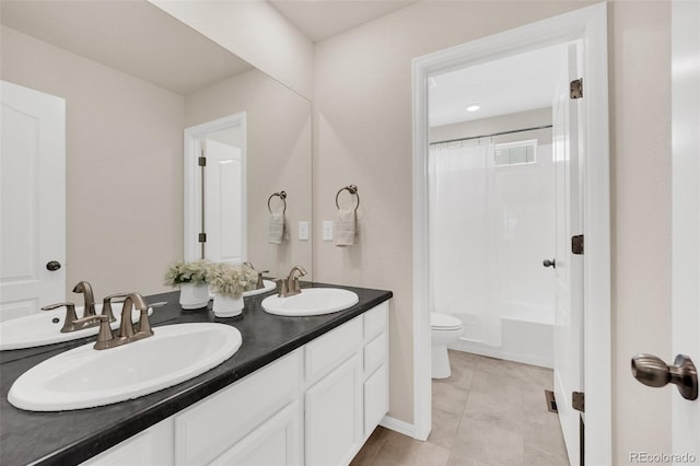 3325 Umber Cir, Castle Rock, CO 80109 - full bath with toilet, double vanity, and shower / bath combo with shower curtain
