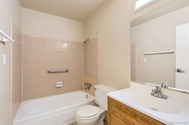 full bath with shower / washtub combination, vanity, and toilet