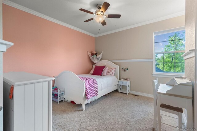 6040 Virgil St, Arvada, CO 80403 - bedroom with carpet, crown molding, ceiling fan, and baseboards