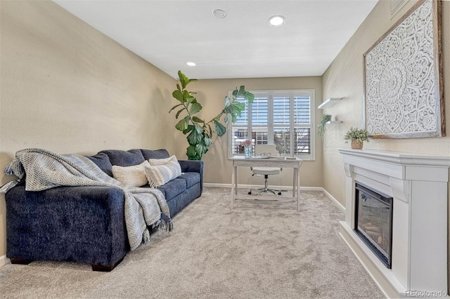 living room with light carpet