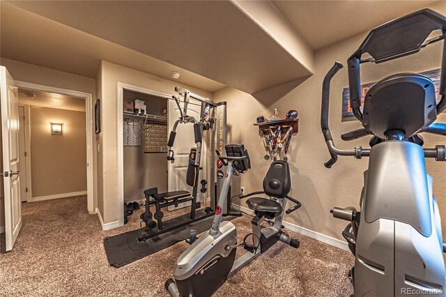 12420 Mount Belford Way, Peyton, CO 80831 - exercise room featuring carpet floors and baseboards