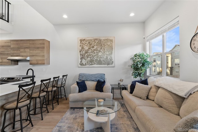 living room with light hardwood / wood-style floors