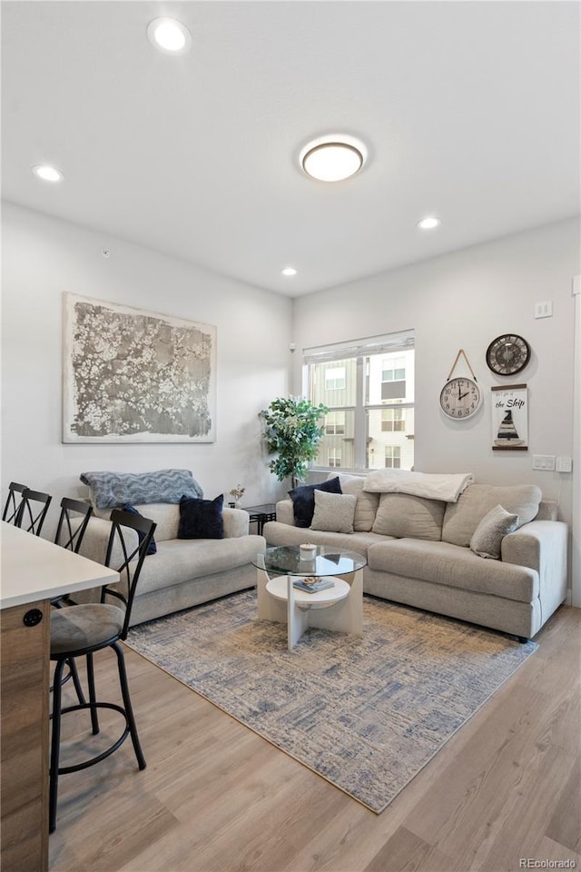 living room with light hardwood / wood-style floors