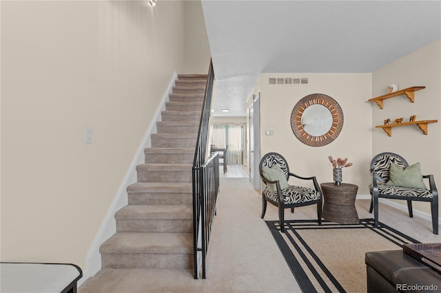 stairway with carpet flooring