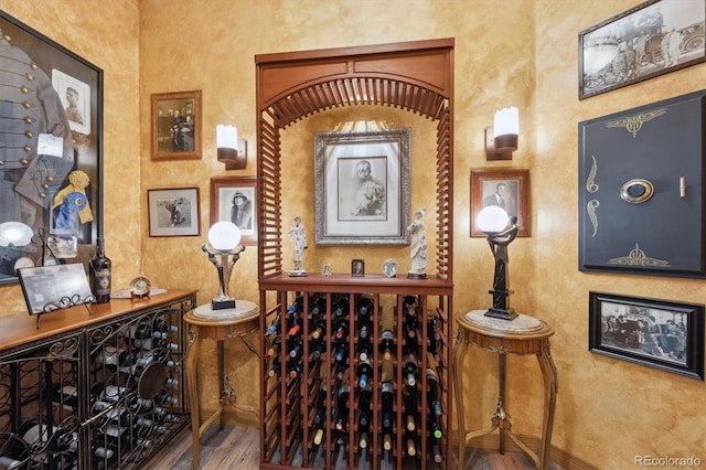 wine room with wood finished floors