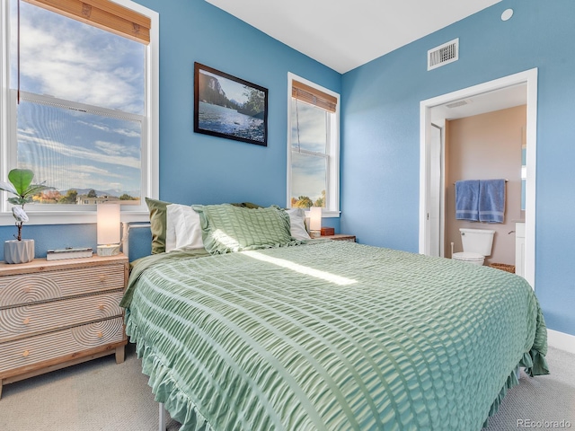 bedroom featuring multiple windows and carpet flooring