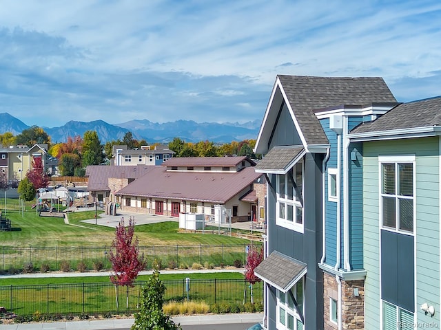 exterior space featuring a mountain view