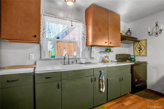 kitchen featuring black / electric stove, light hardwood / wood-style floors, and sink