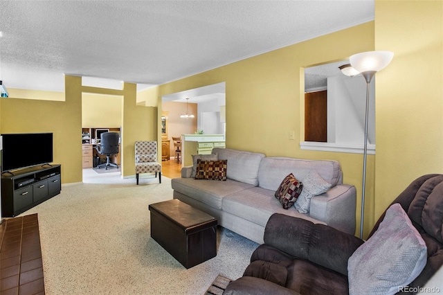 living room featuring a textured ceiling