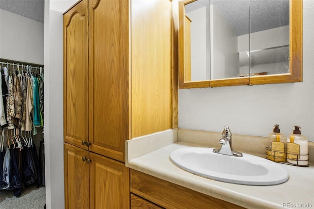 bathroom with vanity and a textured ceiling