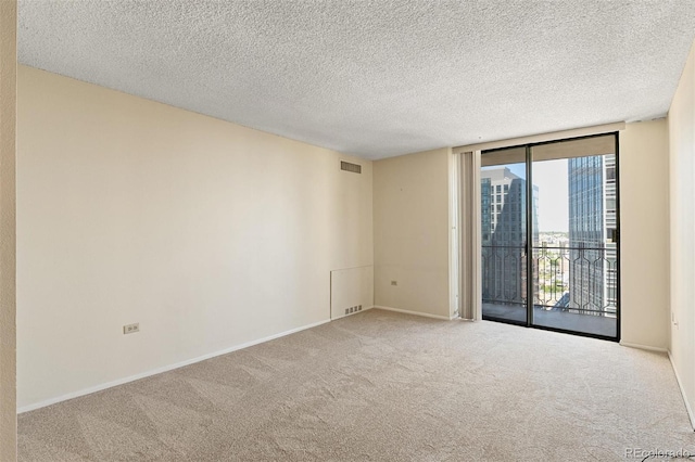 1020 15th St Unit 25D, Denver, CO 80202 - empty room featuring carpet, floor to ceiling windows, baseboards, and a textured ceiling