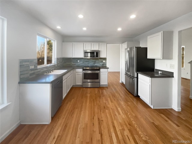 kitchen with white cabinetry, appliances with stainless steel finishes, sink, and backsplash