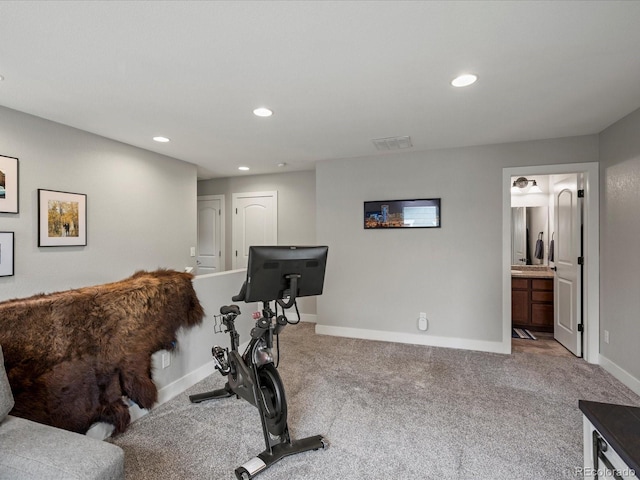 14823 W 70th Dr Unit A, Arvada, CO 80007 - workout area with carpet flooring, baseboards, and recessed lighting