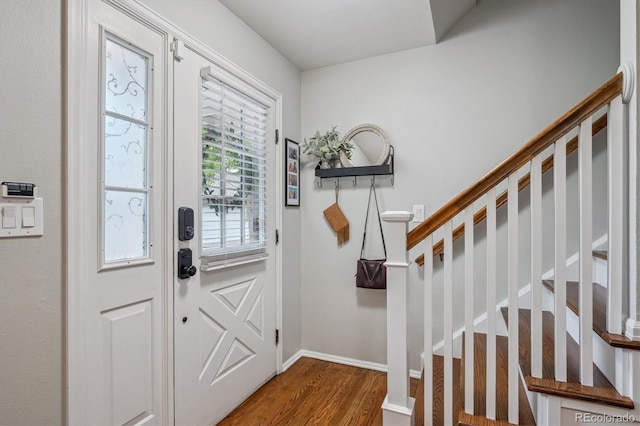 6880 E Appleton Cir, Centennial, CO 80112 - foyer with wood finished floors, stairs, and baseboards