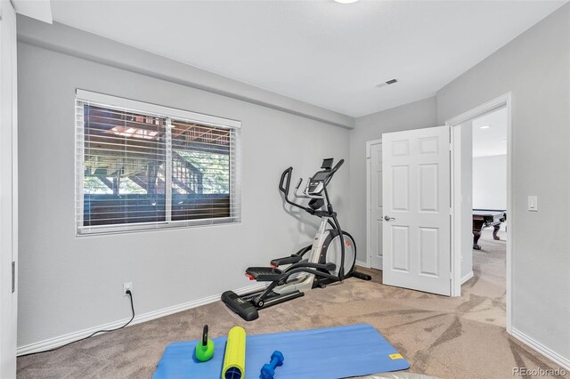 16655 W 2nd Ave, Golden, CO 80401 - exercise room featuring baseboards, visible vents, and carpet