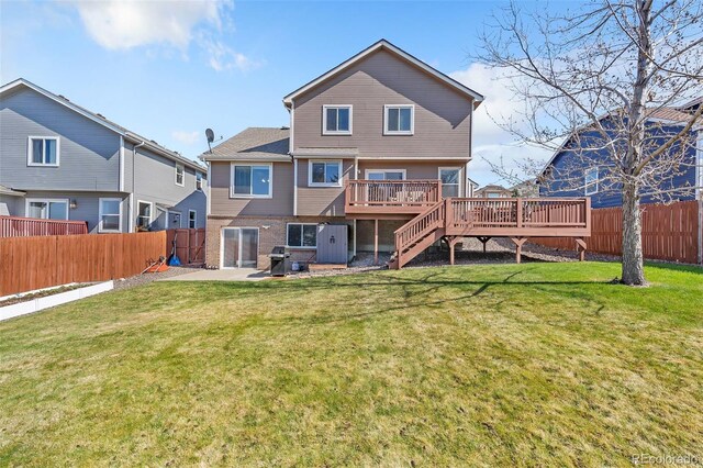 16655 W 2nd Ave, Golden, CO 80401 - back of house with a wooden deck, a yard, a fenced backyard, and stairway