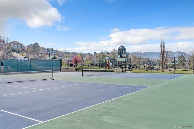 16655 W 2nd Ave, Golden, CO 80401 - view of tennis court featuring community basketball court, fence, playground community, and a residential view