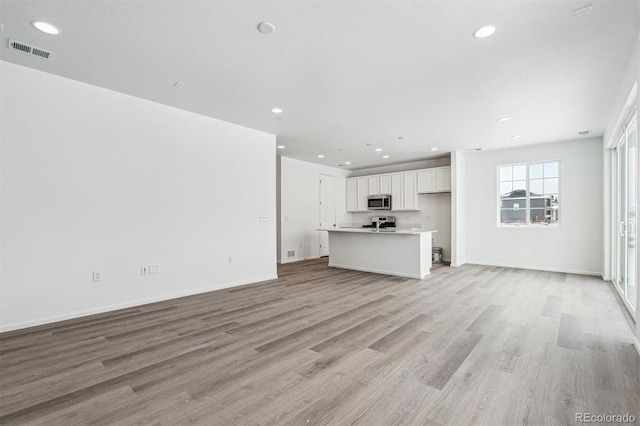 unfurnished living room with light hardwood / wood-style floors