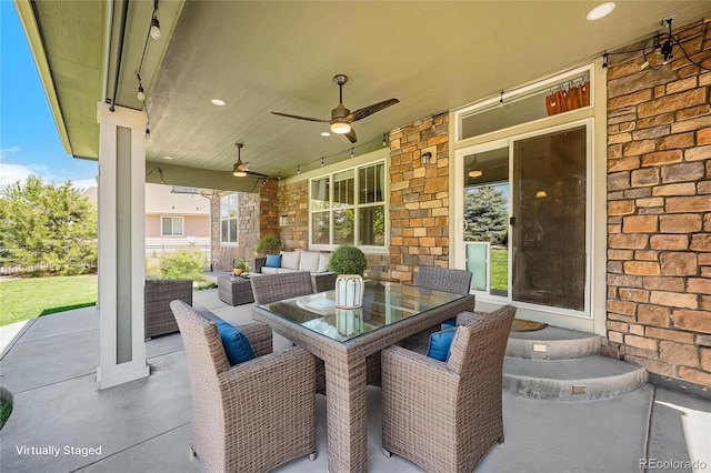 26004 E Elmhurst Pl, Aurora, CO 80016 - view of patio with ceiling fan, outdoor dining space, and outdoor lounge area