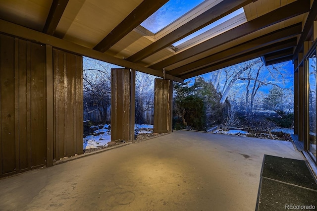 view of snow covered patio