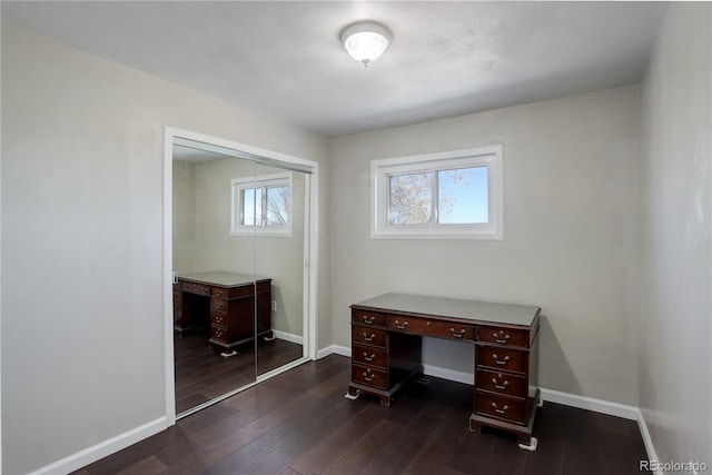 office featuring dark hardwood / wood-style floors and a healthy amount of sunlight