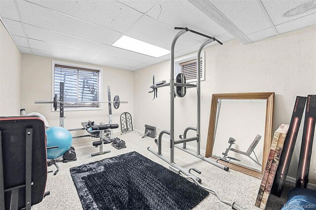 6223 W Flora Pl, Denver, CO 80227 - workout room featuring a paneled ceiling and baseboards