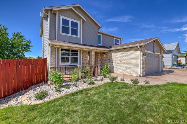 1065 Harbourne St, Colorado Springs, CO 80911 - traditional home with a porch, an attached garage, driveway, and brick siding