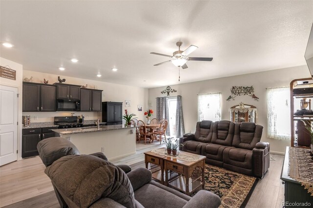 318 Thomas Ave, Keenesburg, CO 80643 - living area featuring ceiling fan, recessed lighting, and light wood-style flooring