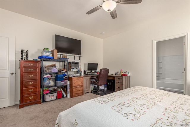 318 Thomas Ave, Keenesburg, CO 80643 - carpeted bedroom with ensuite bathroom and ceiling fan