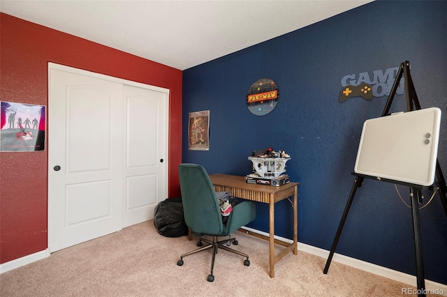 view of carpeted home office