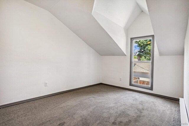 646 Maple St, Colorado Springs, CO 80903 - bonus room featuring vaulted ceiling, carpet flooring, and baseboard heating