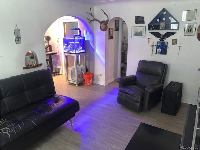 living room with wood-type flooring